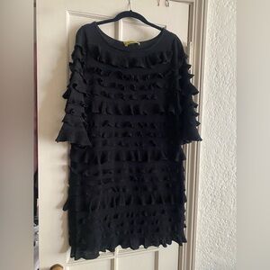 Vintage Nicole Miller knit ruffle black mini dress